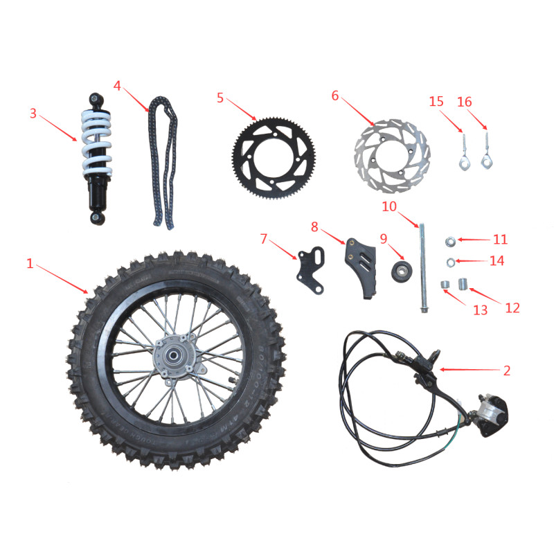 Pièces détachées - DIRT BIKE NRJ 1000W 12/10 - ROUE ARRIERE