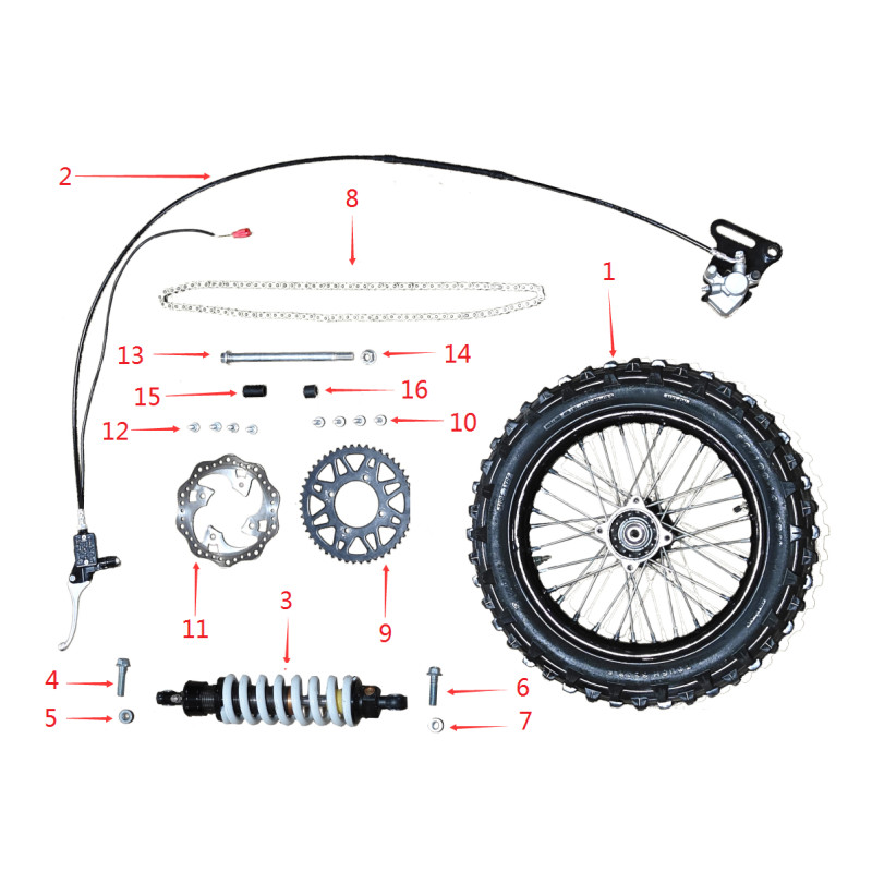 Pièces détachées - DIRT BIKE NRJ 5000W 17/14 - ROUE ARRIERE – FREIN – TRANSMISSION