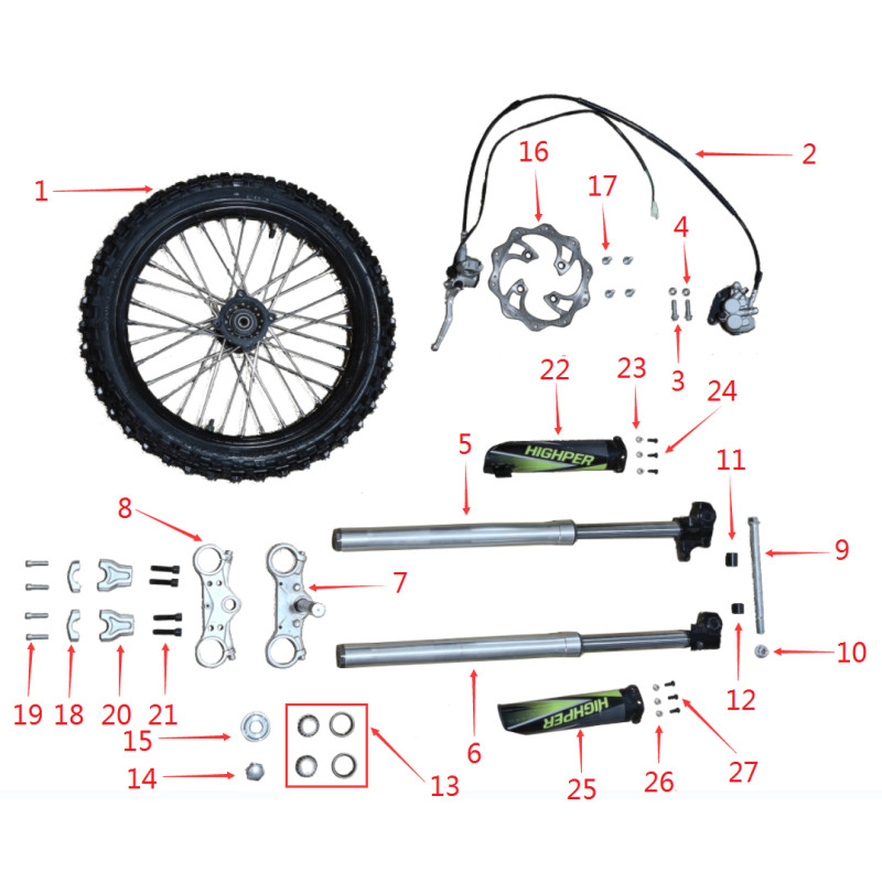 Pièces détachées - DIRT BIKE NRJ 5000W 19/16 - ROUE AVANT – FREIN – FOURCHE
