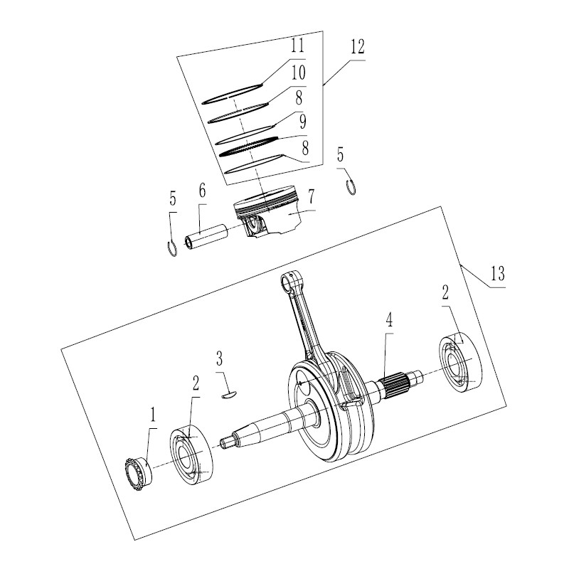 Pièces détachées - DIRT BIKE KAYO TT190R - PISTON / VILEBREQUIN